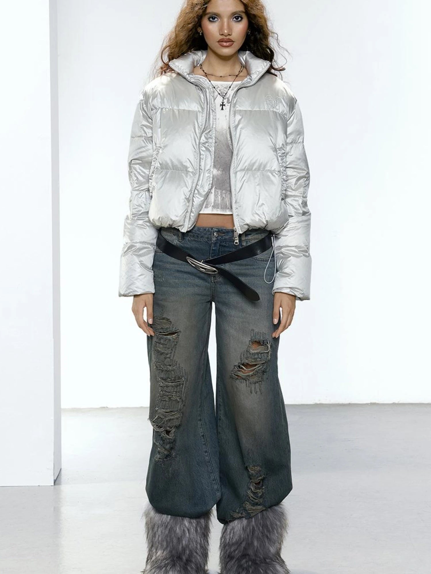 Zhou Ye Winter Pearl Down Jacket 90 White Duck Feather Coat