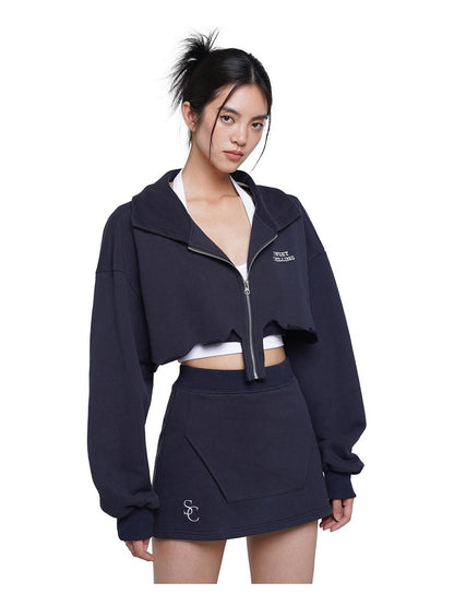 Zip-Up Cropped Hoodie &amp; Stretch Waist Skirt Set