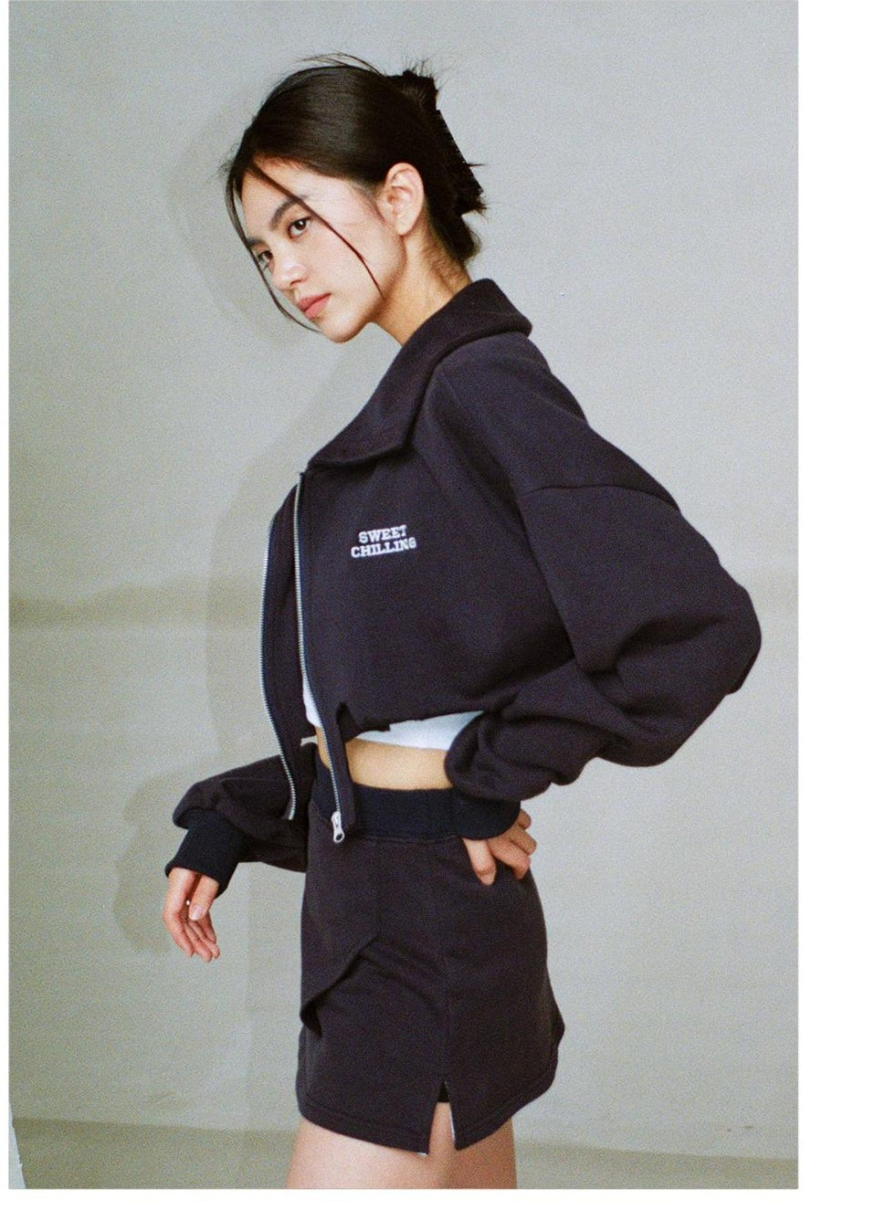 Zip-Up Cropped Hoodie &amp; Stretch Waist Skirt Set