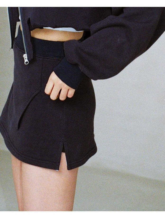 Zip-Up Cropped Hoodie &amp; Stretch Waist Skirt Set