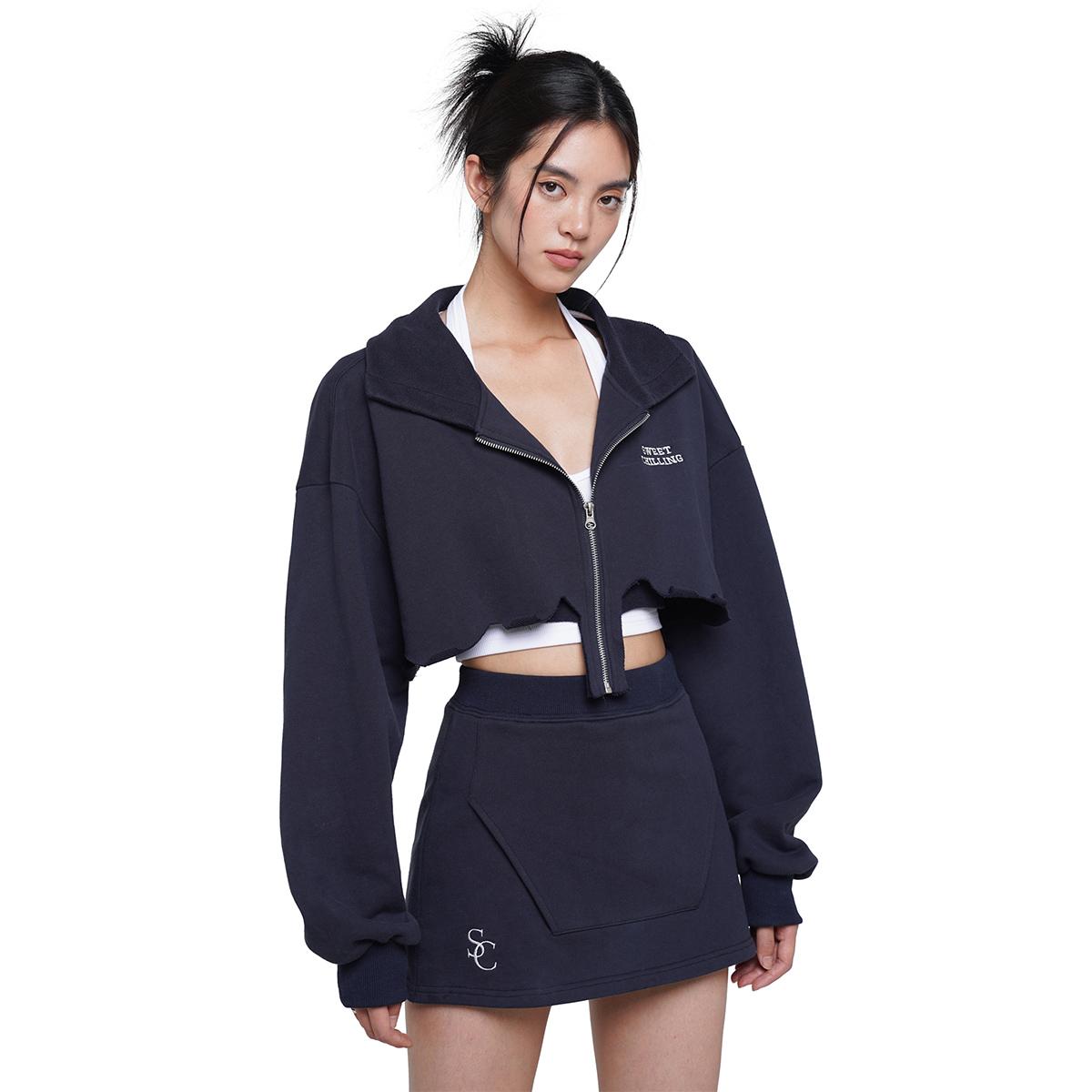 Zip-Up Cropped Hoodie &amp; Stretch Waist Skirt Set