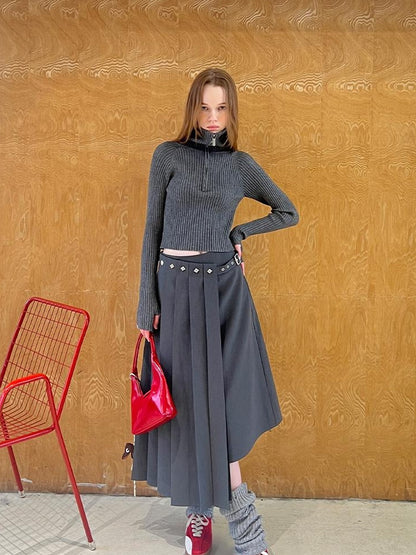 DIDDI MODA Zippered Turtleneck Knit Sweater Slim Fit High Collar Winter Layering Essential