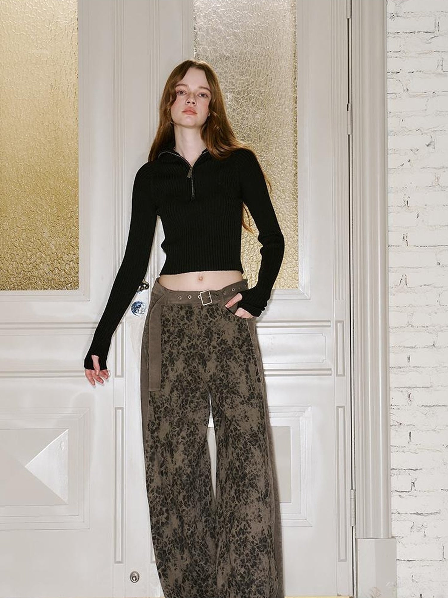 DIDDI MODA Zippered Turtleneck Knit Sweater Slim Fit High Collar Winter Layering Essential