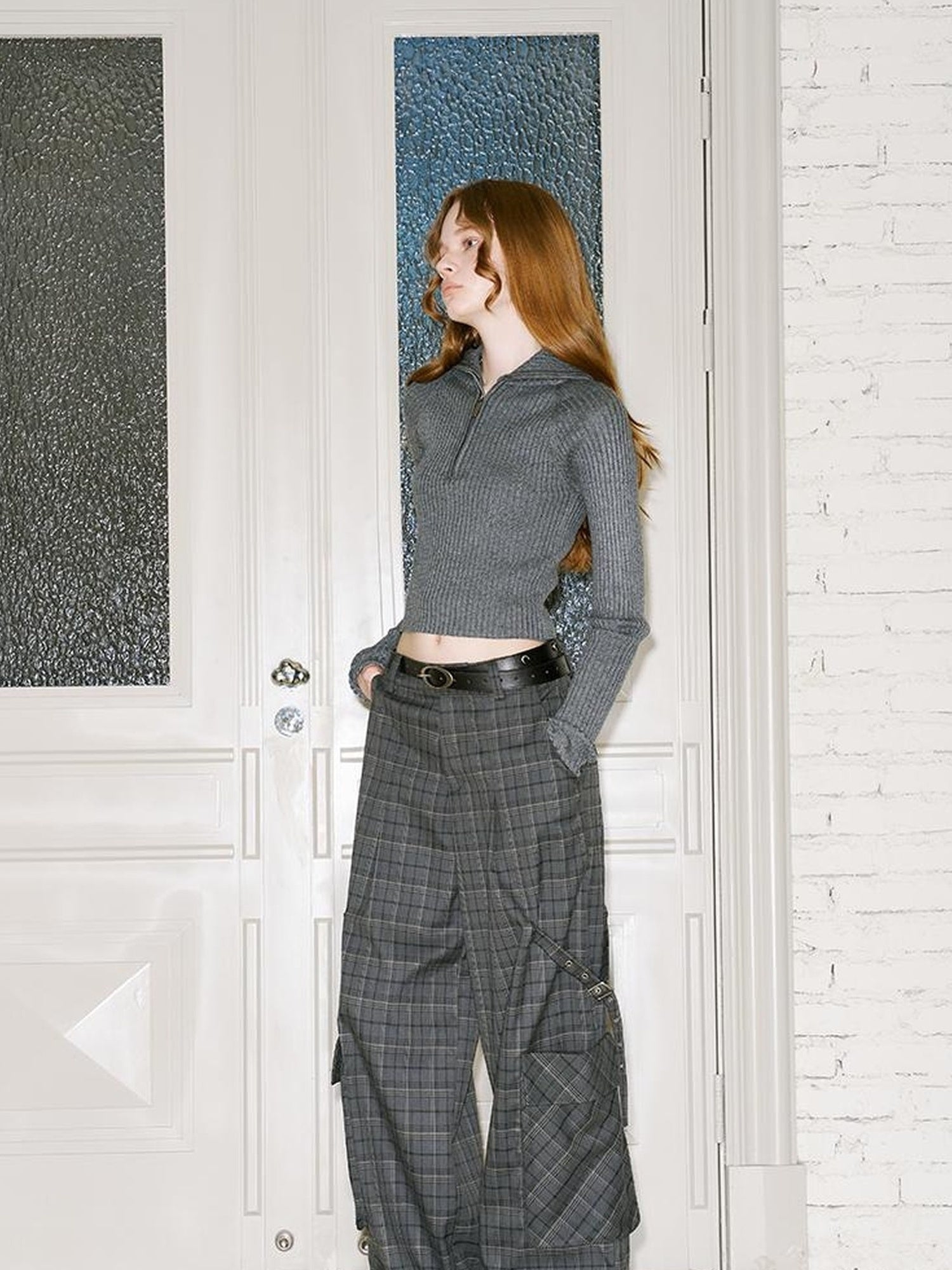 DIDDI MODA Zippered Turtleneck Knit Sweater Slim Fit High Collar Winter Layering Essential