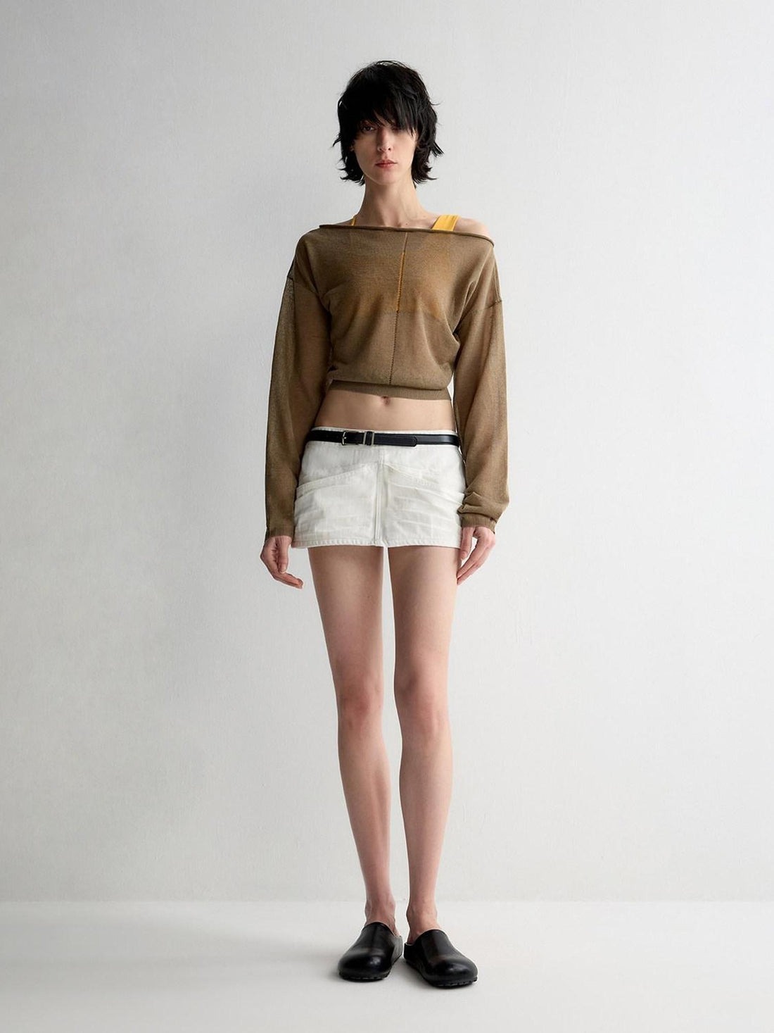 RUN TO THE FUTURE Washed Cotton Denim Pocket Minimalist A Line Low Waist Mini Skirts