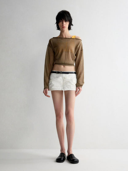 RUN TO THE FUTURE Washed Cotton Denim Pocket Minimalist A Line Low Waist Mini Skirts