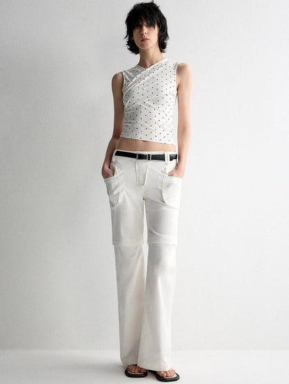 RUN TO THE FUTURE Recycled Fiber Original Micro Flare Low Waist Zip Fly Women Pocketed Chinos