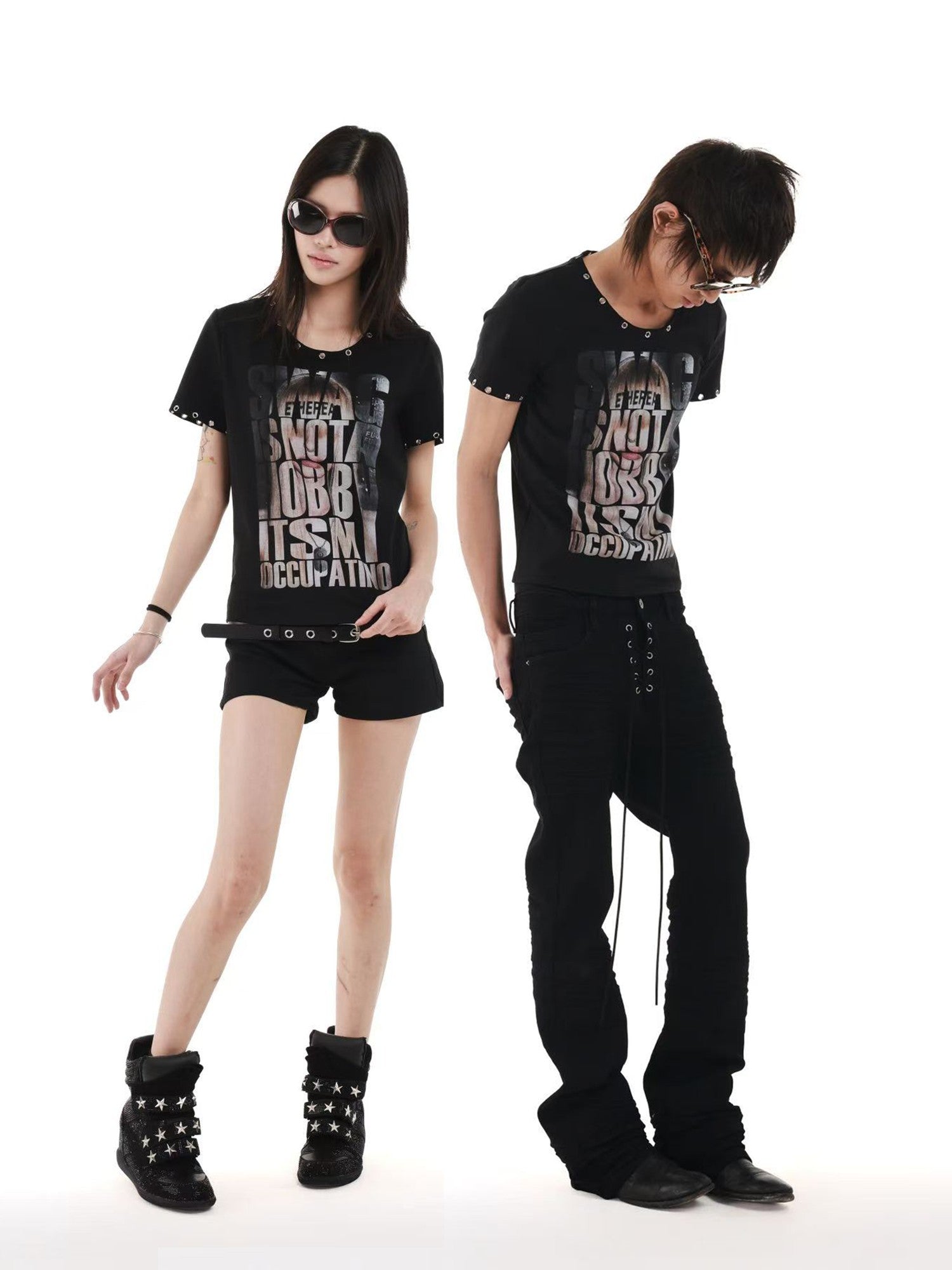 DETW onLine Digital Portrait Letter Print Metal Eyelet Women&