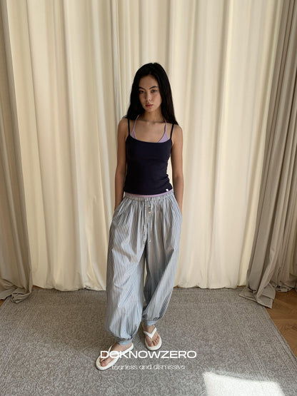 DKZ OFFICIAL Blue White Striped Relaxed Tapered Women&