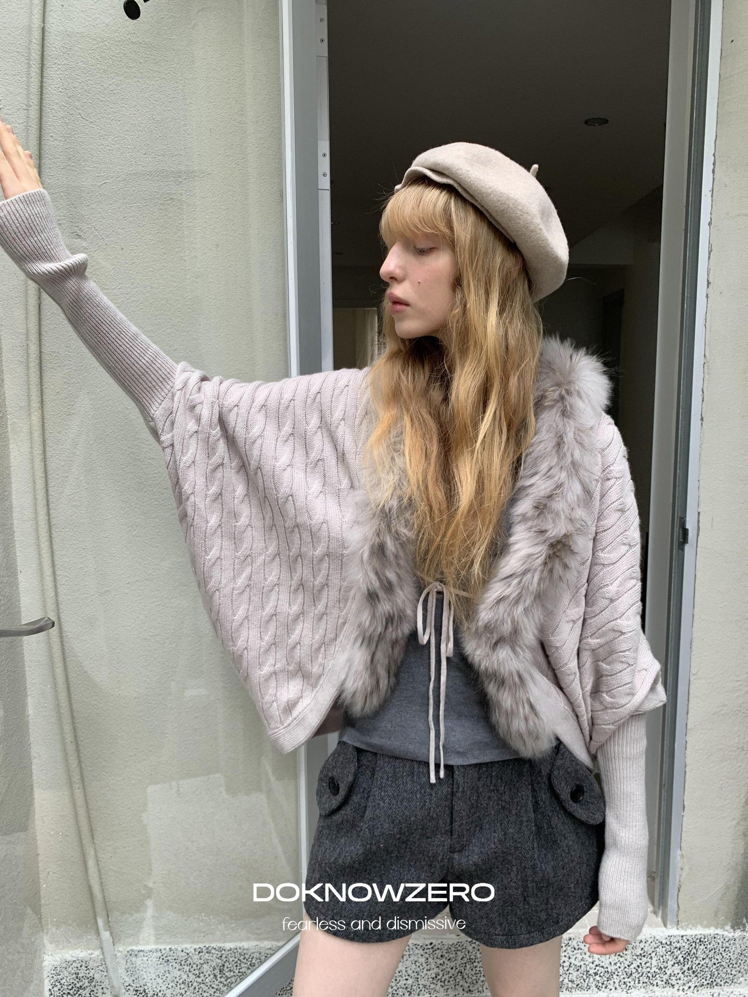DKZ OFFICIAL Faux Mink Batwing V-neck Loose Knit Women&