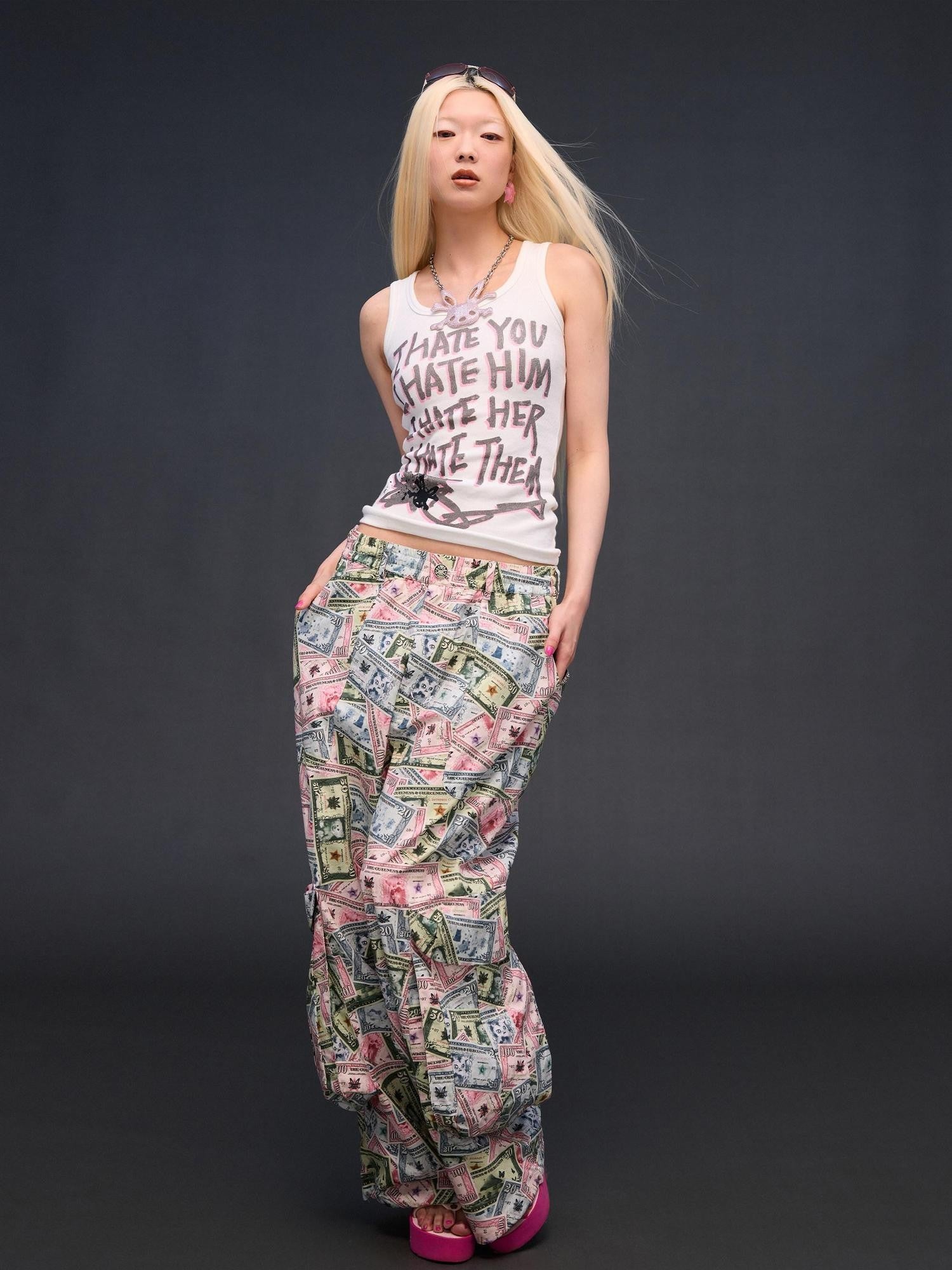 CFIERCE Money Print Cargo Multi Pocket Women&