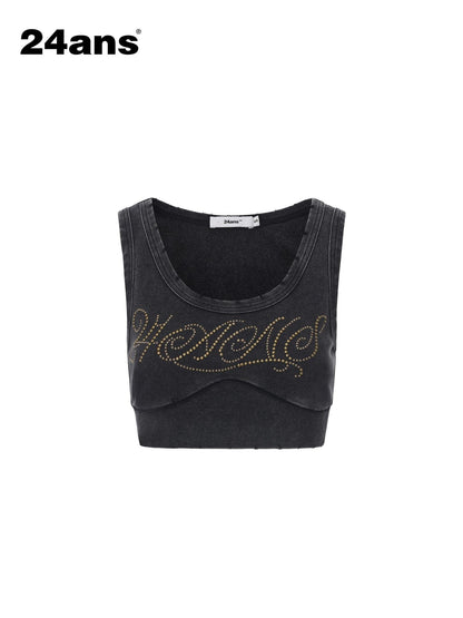 24ans Salt Wash Distressed Studded Letter Racerback Women&