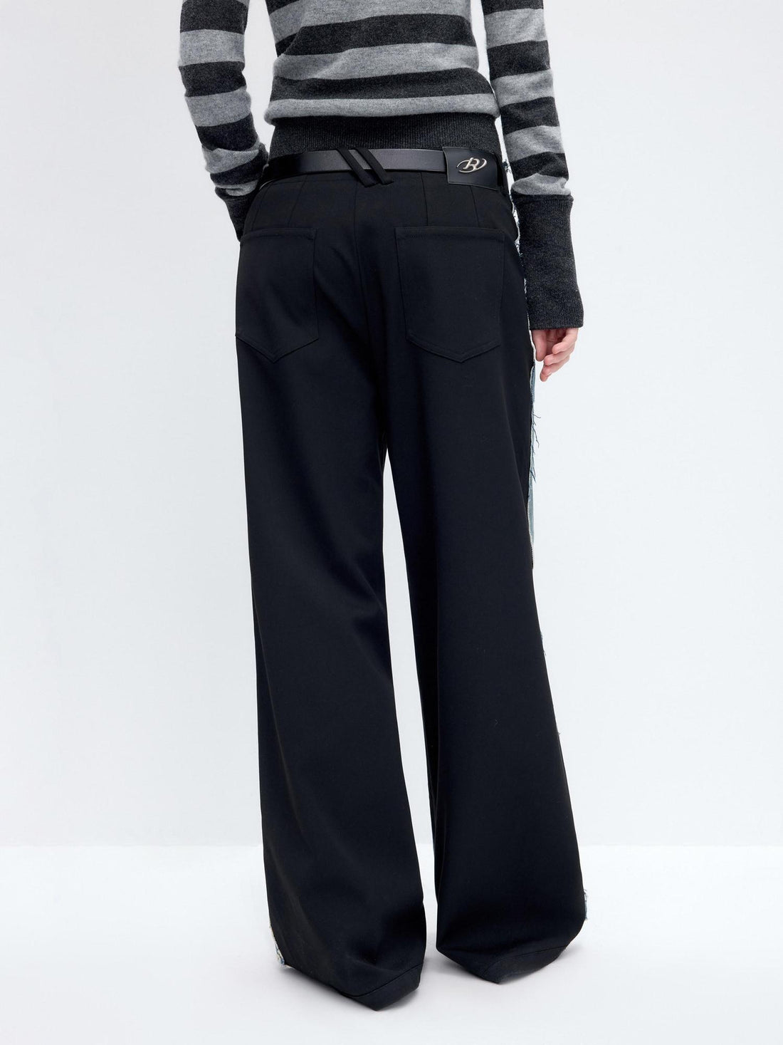 RUN TO THE FUTURE Washed Low Rise Wide Leg Loose Blue Black Denim Zipper Fly Straight Jeans