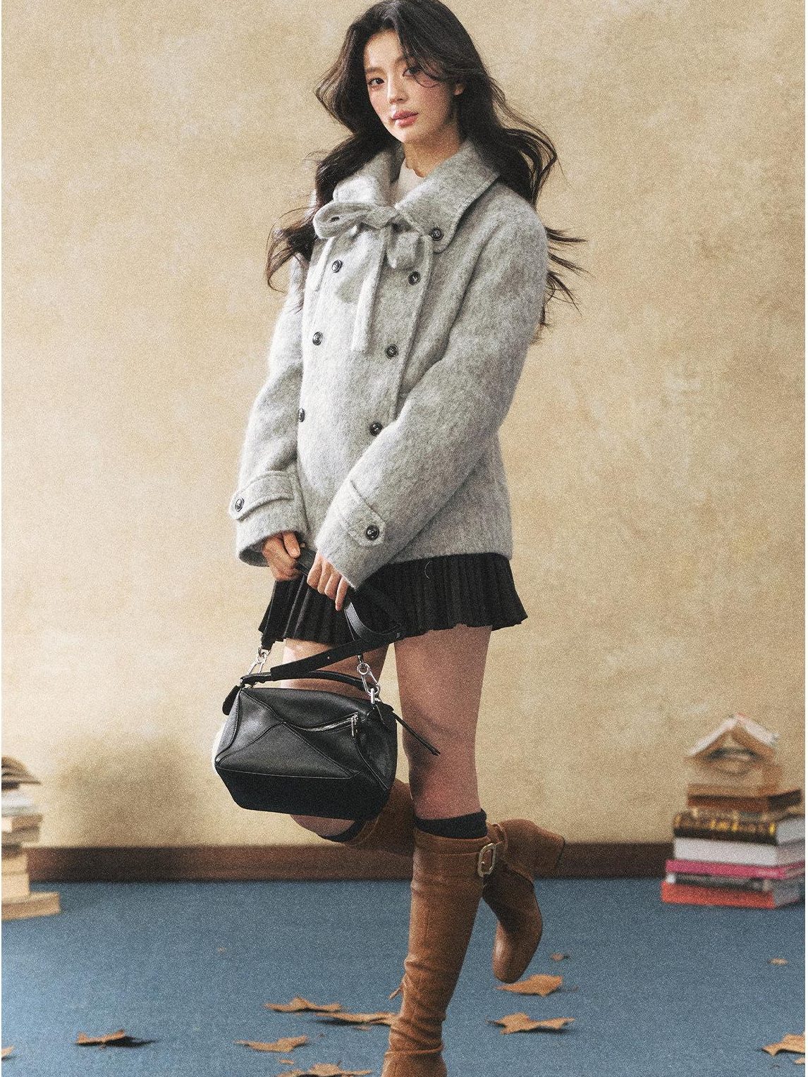 7Shiftin Warm Casual Fitted Waist Bow Detail Double Breasted Cropped Women Knit Sweaters