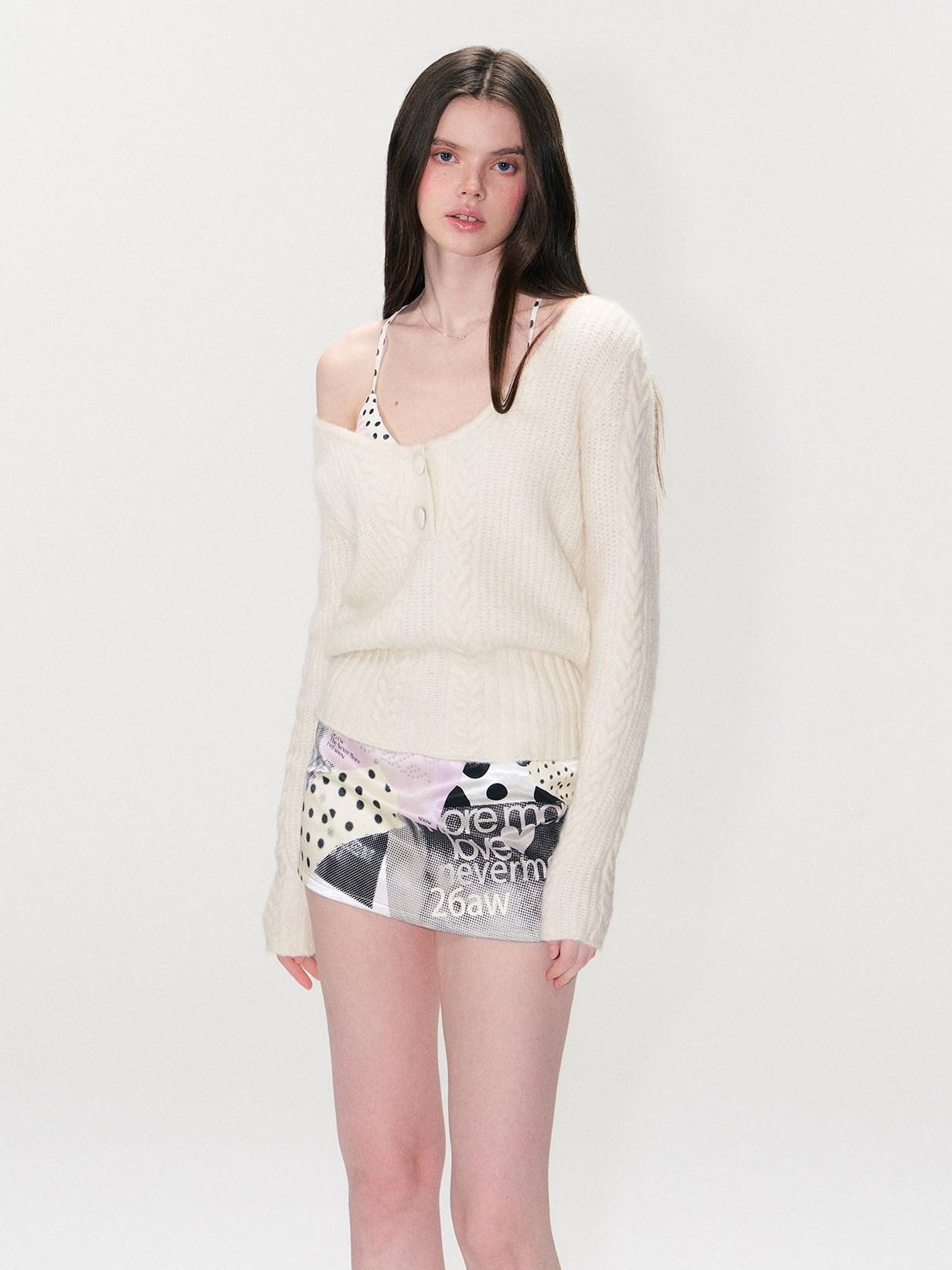The NeverMore Soft Vintage Oversized Button V-neck Pullover Knit Wool Blend Girls Sweaters