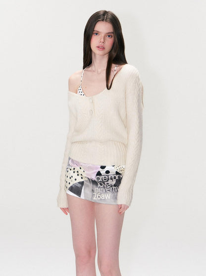 The NeverMore Soft Vintage Oversized Button V-neck Pullover Knit Wool Blend Girls Sweaters