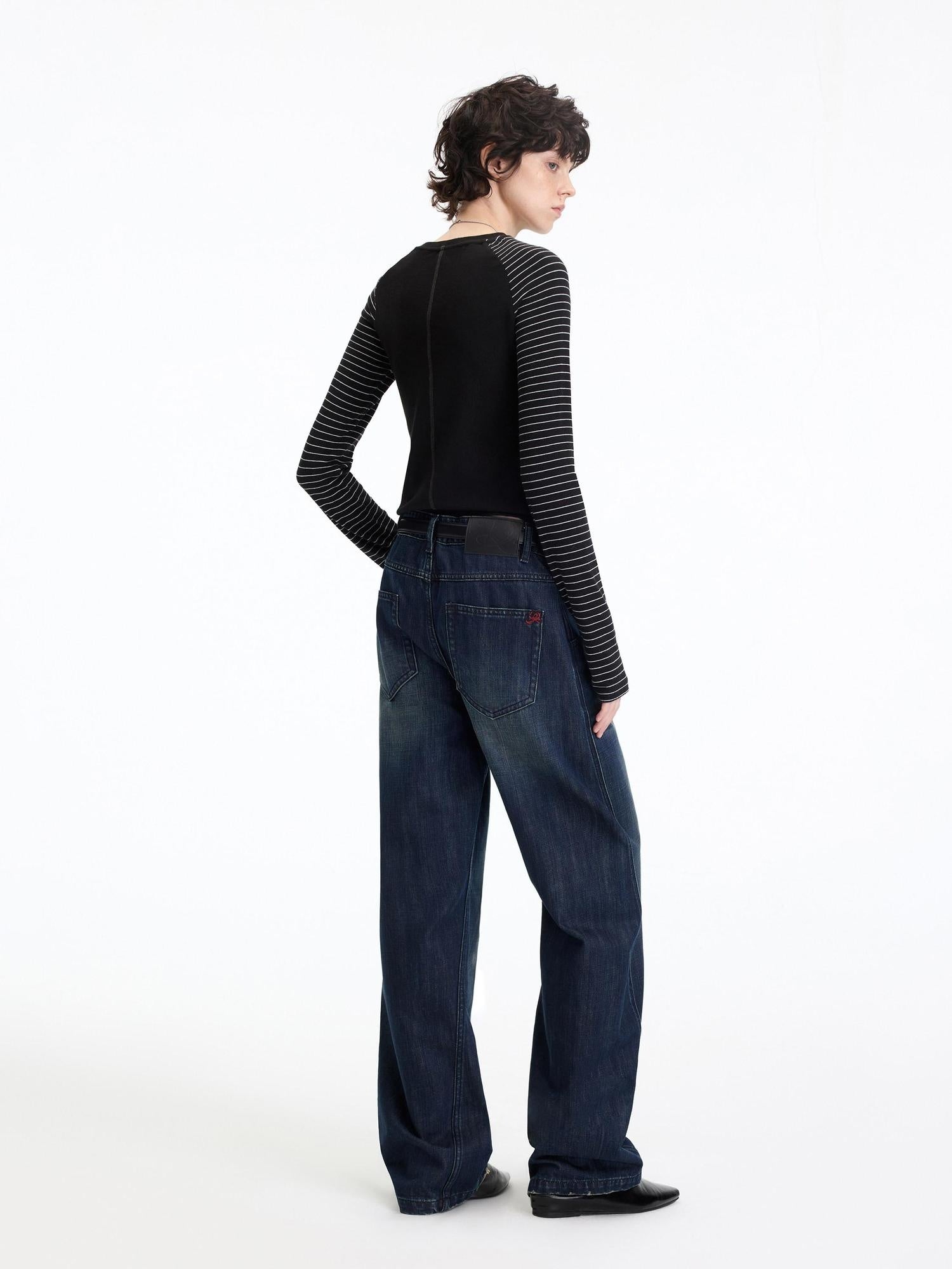 RUN TO THE FUTURE Vintage Washed High Cotton Relaxed Mid Low Waist Women Zip Fly Straight Jeans