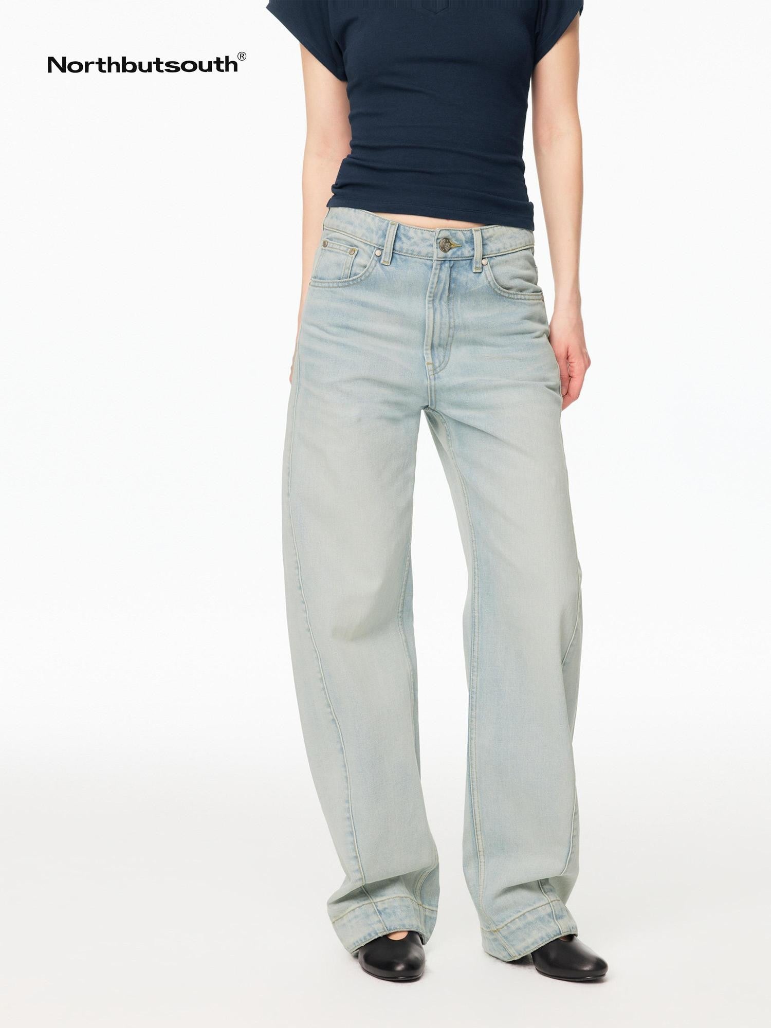 Northbutsouth Light Wash Whisker Cocoon Mid Low Rise Women&
