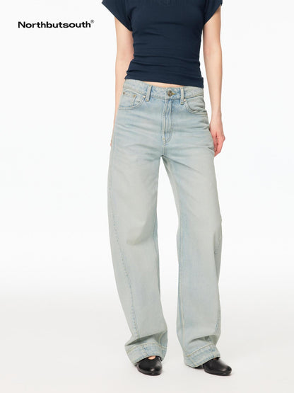 Northbutsouth Light Wash Whisker Cocoon Mid Low Rise Women&