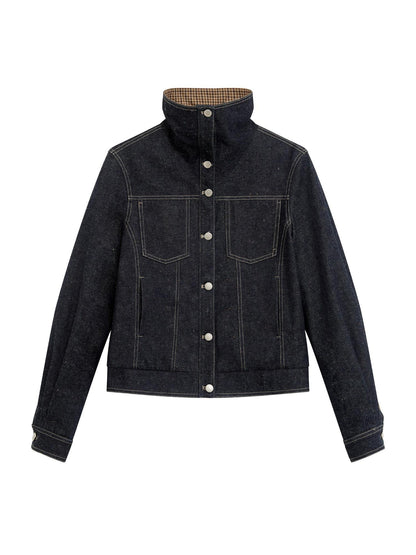 RUN TO THE FUTURE Indigo Relaxed Commuter Loose Fit Long Sleeve Solid Single Button Denim Jackets