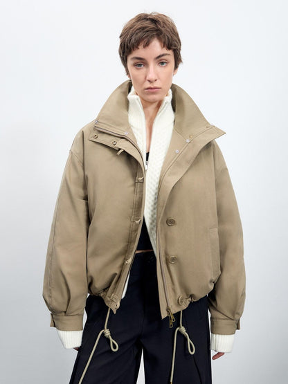 RUN TO THE FUTURE Thick Cotton Fill Fur Collar Loose Fit Commuter Solid Zip Puffer Jackets