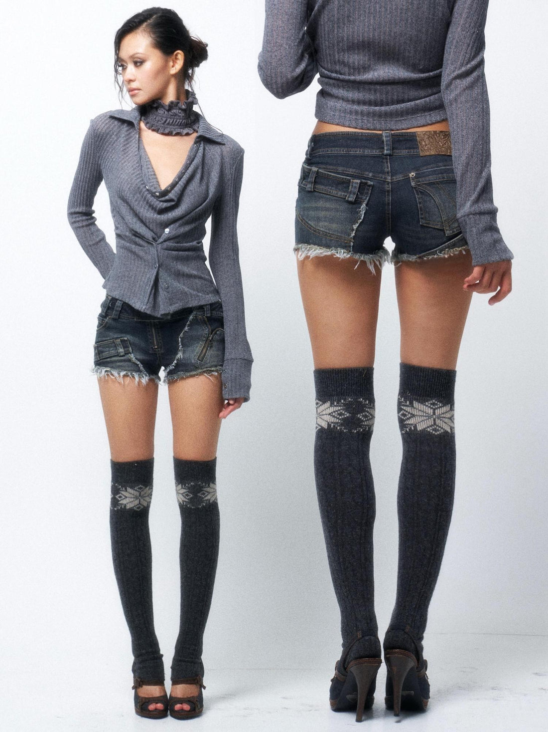 Flowers_birds_Market Washed Casual Slim Fit Slight Stretch High Waist Women Blue Denim Hot Pants