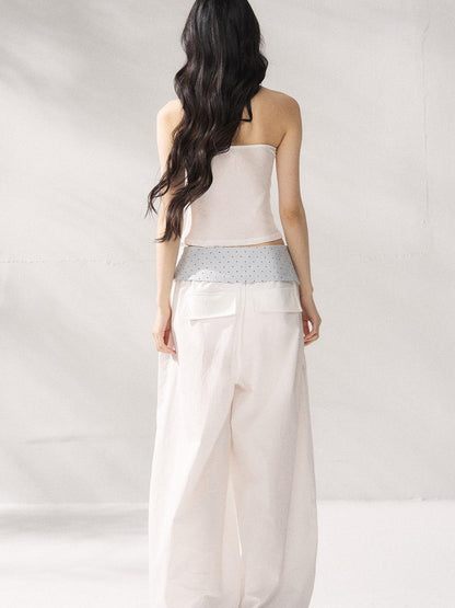 7Shiftin Polka Dot Bow Cropped Three Piece High Waist Sleeveless Women Top &amp; Pants Sets