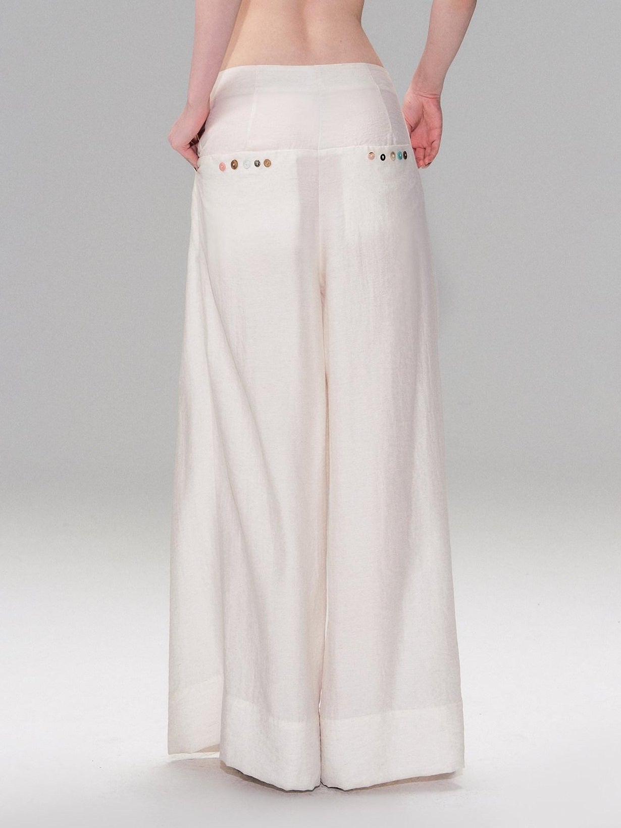 The NeverMore Lightweight Linen Blend Pleated Mid Waist Casual Women Off White Wide Leg Pants