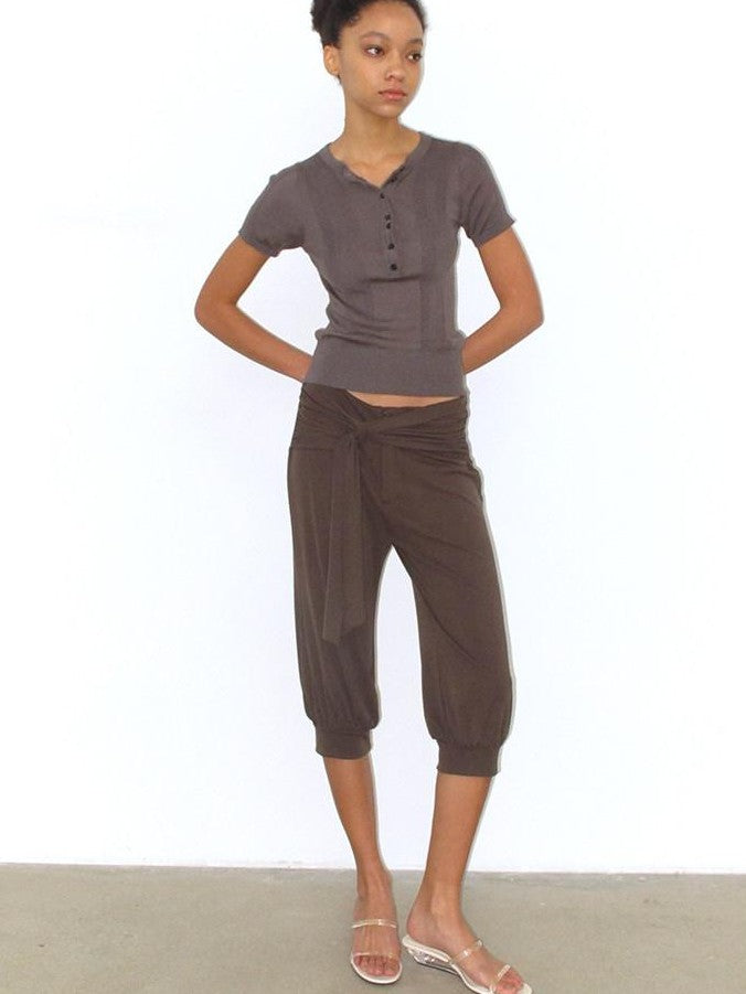Mito de dar Chestnut Brown Sandwashed Knit Drawstring Tulip Cuff Women&