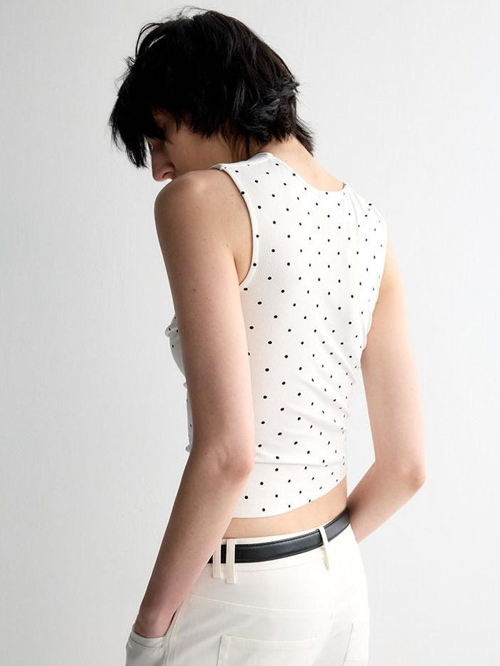 RUN TO THE FUTURE Original Design Slim Cropped Polka Dot Viscose Stretch Women Tank Tops