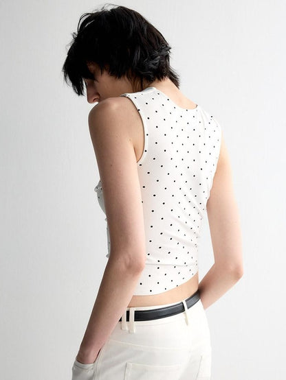 RUN TO THE FUTURE Original Design Slim Cropped Polka Dot Viscose Stretch Women Tank Tops
