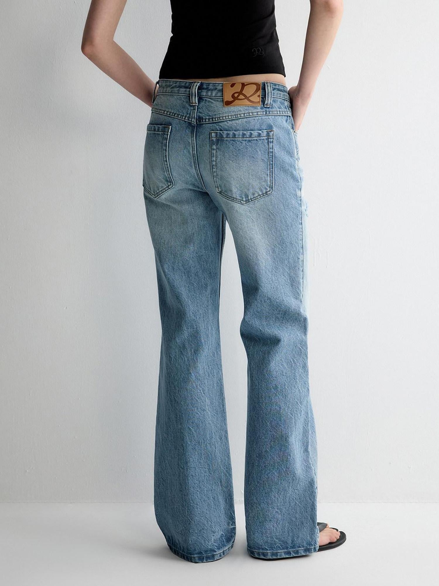 RUN TO THE FUTURE Ripped Low Rise Wide Leg Casual Loose Fit Vintage Ice Blue Denim Straight Jeans