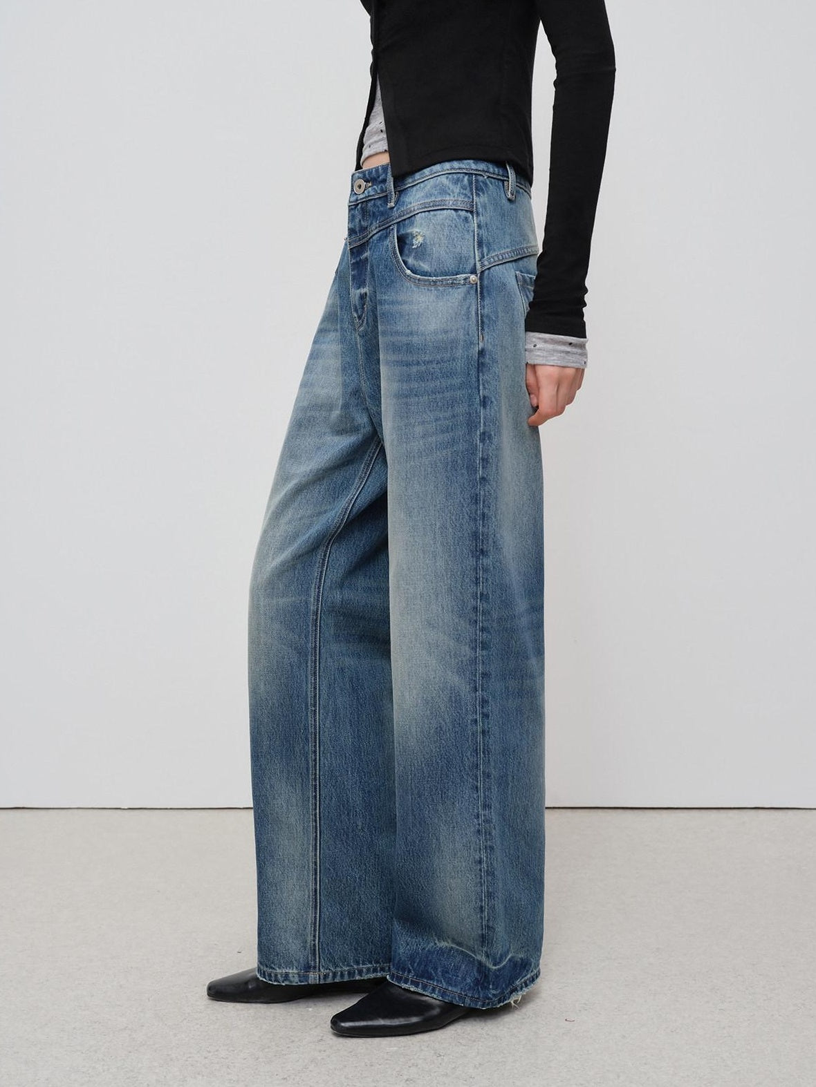 RUN TO THE FUTURE Vintage Washed Cotton Natural Waist No Stretch Ladies Blue Straight Jeans