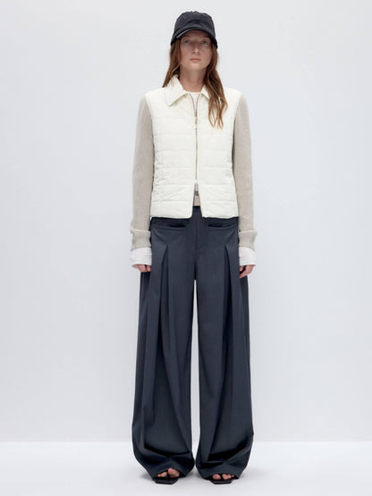 RUN TO THE FUTURE Pleated Low Waist Minimalist Loose Fit Women Vintage Green Wide-Leg Pants