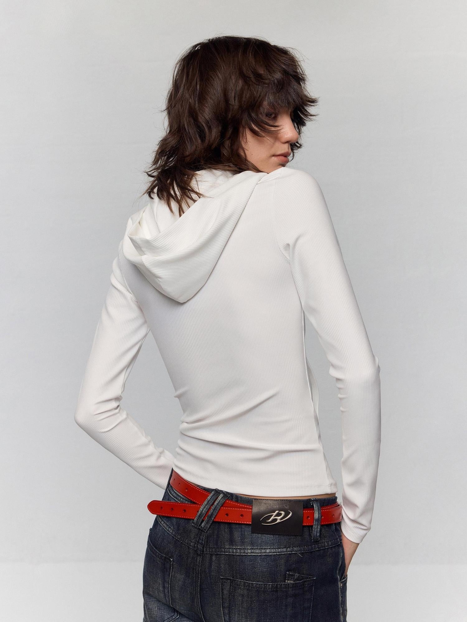 RUN TO THE FUTURE Moisture Wicking Vintage Commuter Slim Hooded White Women Long Sleeve T-Shirts