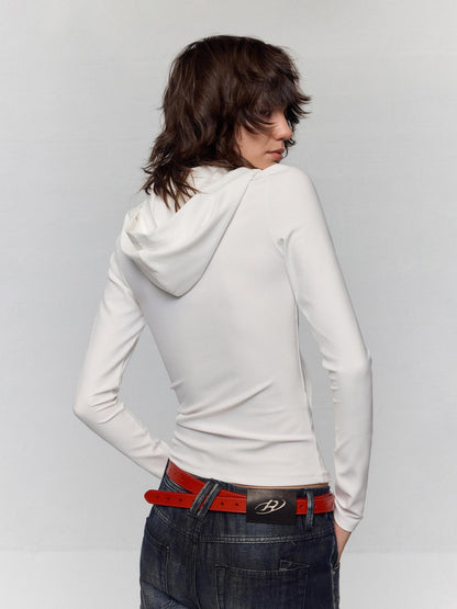 RUN TO THE FUTURE Moisture Wicking Vintage Commuter Slim Hooded White Women Long Sleeve T-Shirts