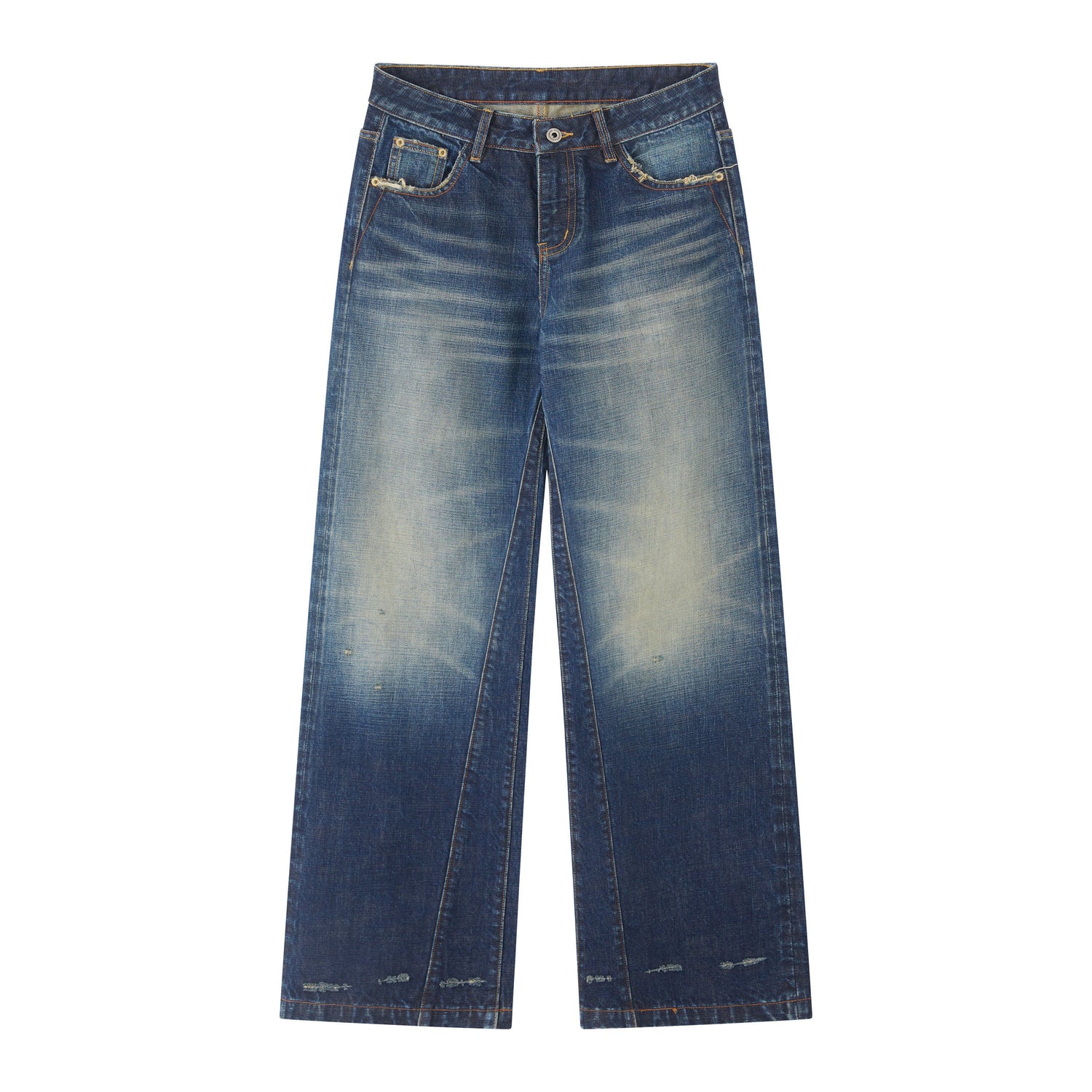 RUN TO THE FUTURE Washed Deep Navy Low Rise Loose Fit Casual Denim Wide Leg Straight Jeans