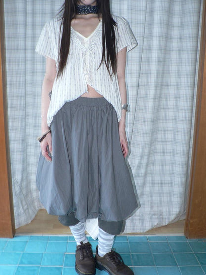 ang project Gray Pleated Elastic Waist Women&