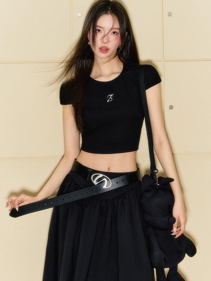 7Shiftin Essential Slim Fit Workwear Round Neck Short Sleeve Solid Tee Basic Crop Tops