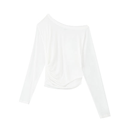 RUN_TO_THE_FUTURE_Moisture_Wicking_Lyocell_Slim_Asymmetric_Neck_Women_Solid_Long_Sleeve_T-Shirts_MISSTT