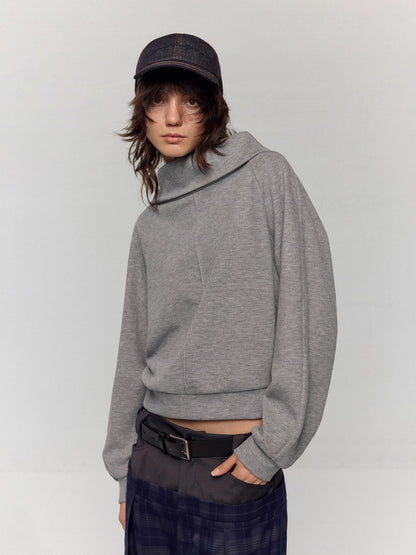 RUN TO THE FUTURE Asymmetric Slanted Neck Loose Fit Retro Office Pullover Heather Gray Sweatshirts