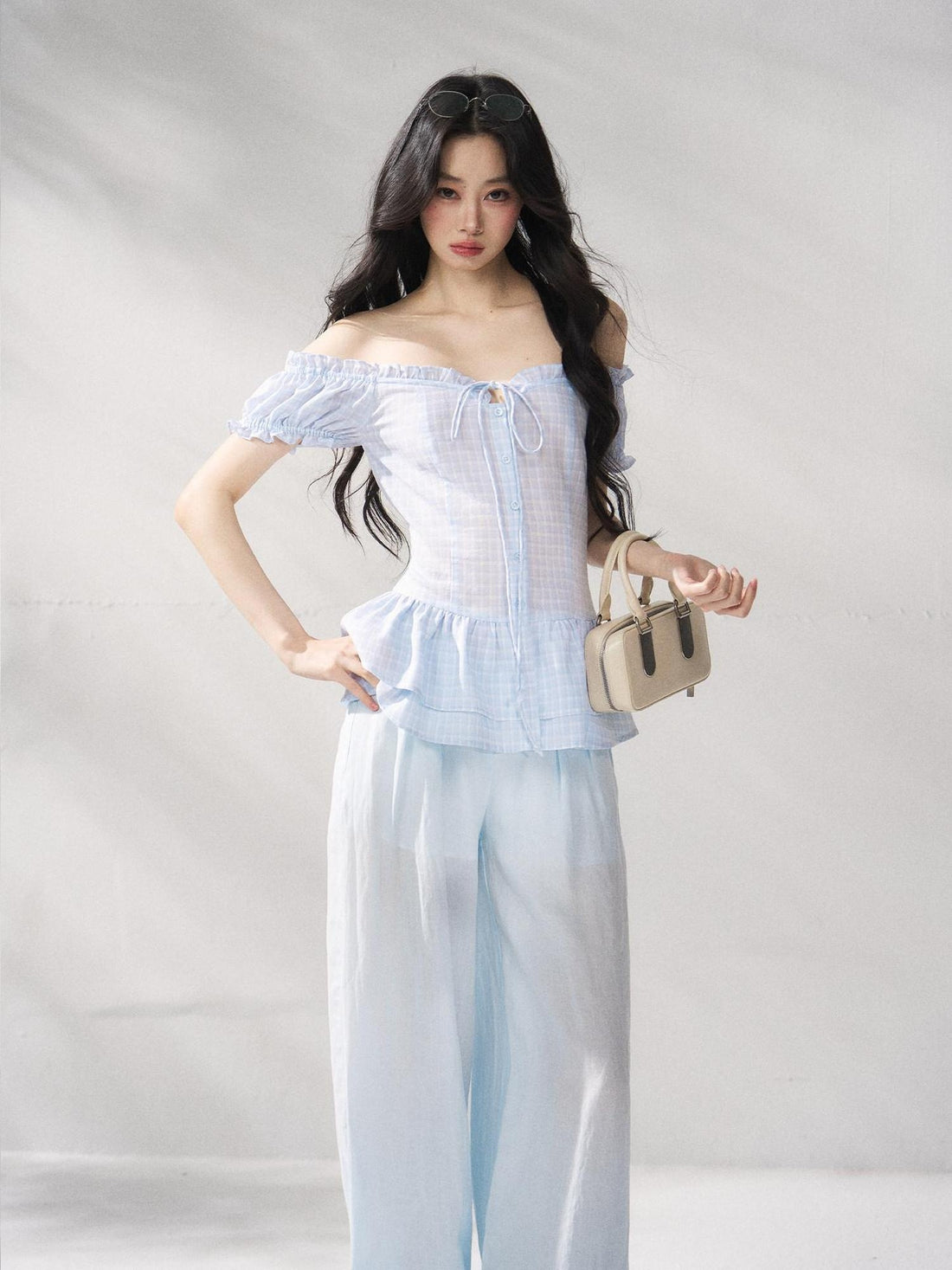 7Shiftin Breathable Plaid Short Sleeve Two Piece High Waist Casual Women Top &amp; Skirt Sets