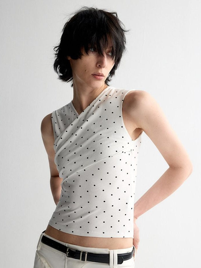 RUN TO THE FUTURE Original Design Slim Cropped Polka Dot Viscose Stretch Women Tank Tops