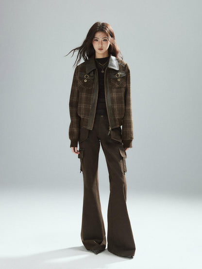 Low pixel Slim Low Rise Cotton Flare Street Style Zipper Brown Women Cargo Pants