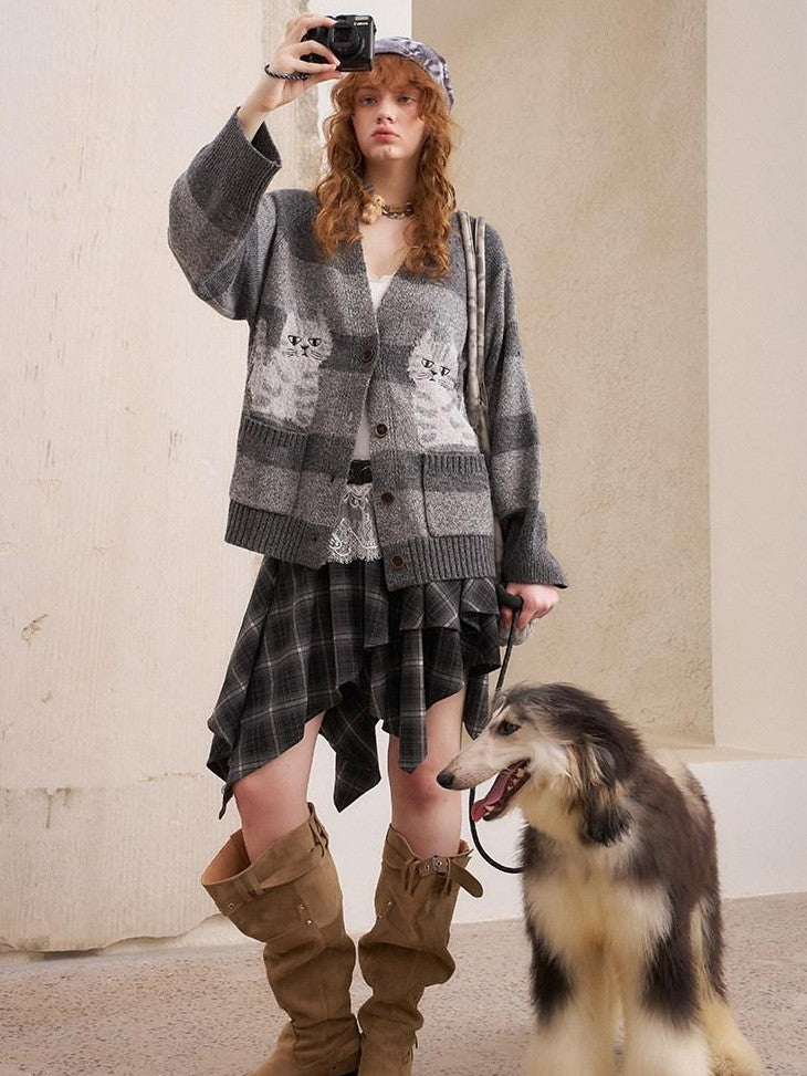 DIDDI MODA Symmetrical Cat Stripe Relaxed Oversized Women&