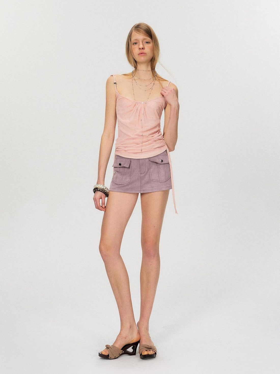 The NeverMore Soft Stretch Slim Fit Spaghetti Strap Short Cinnamon Pink Women Casual Camisoles