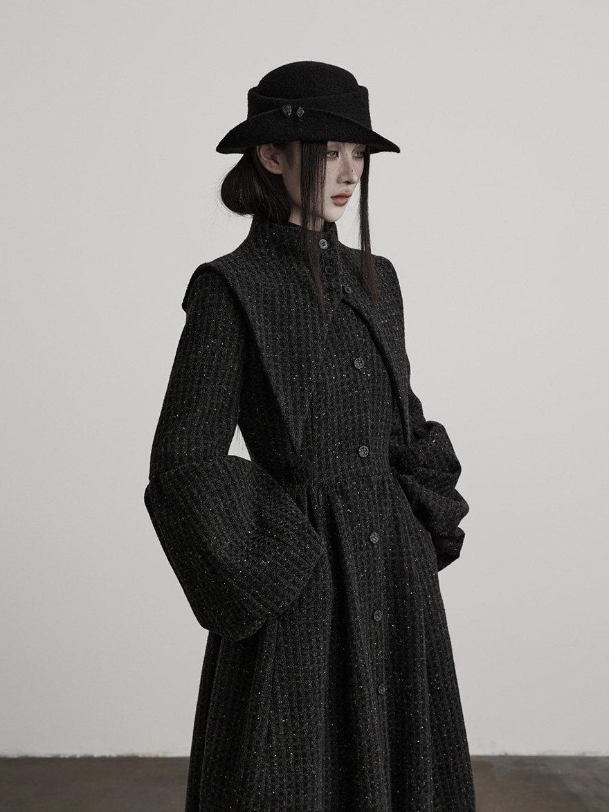 INDULGE Slim Casual Tailored Viscose Wool Blend Plaid High Waist Women Daily Long Coats