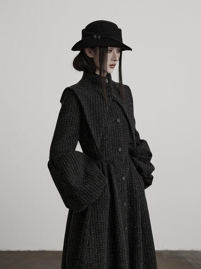 INDULGE Slim Casual Tailored Viscose Wool Blend Plaid High Waist Women Daily Long Coats
