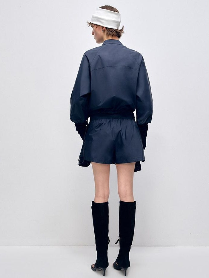 RUN TO THE FUTURE Pocketed Elastic Waist Vintage Wide Leg Loose Office Polyester Short Trousers