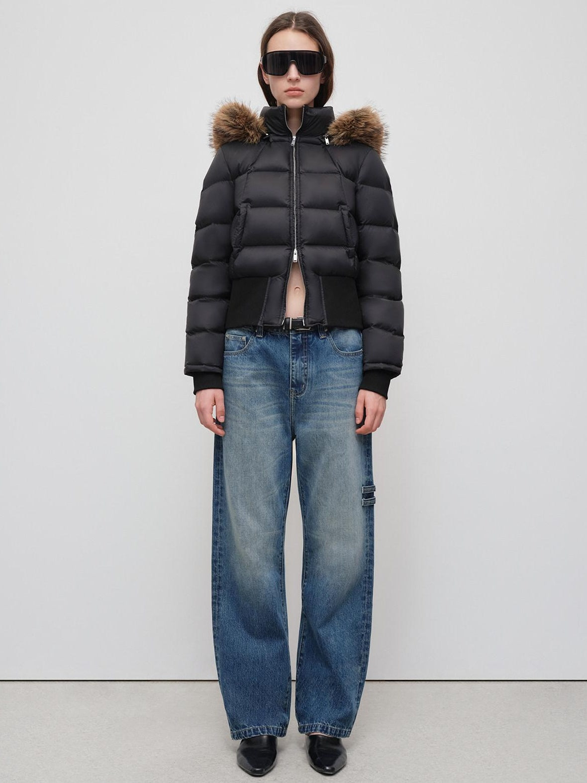 RUN TO THE FUTURE Warm 90 Percent White Duck Slim Hooded Fur Collar Black Women Zip Down Jackets
